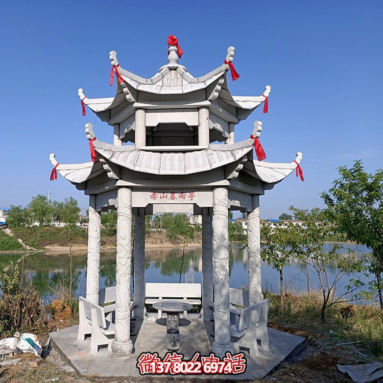 古典風格仿古青石二層涼亭，提升園林戶外休息體驗