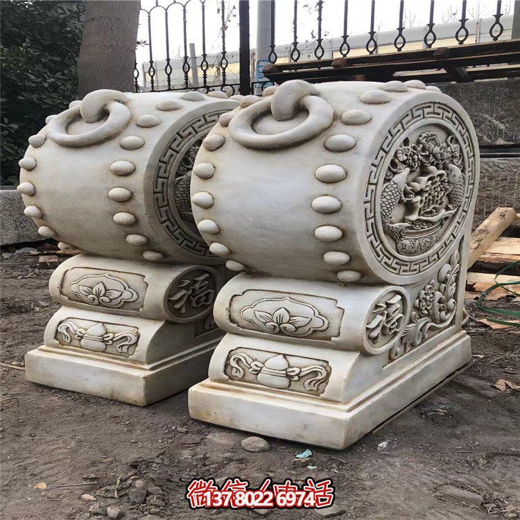 精美大理石石雕抱鼓雕塑，讓庭院門口煥然一新