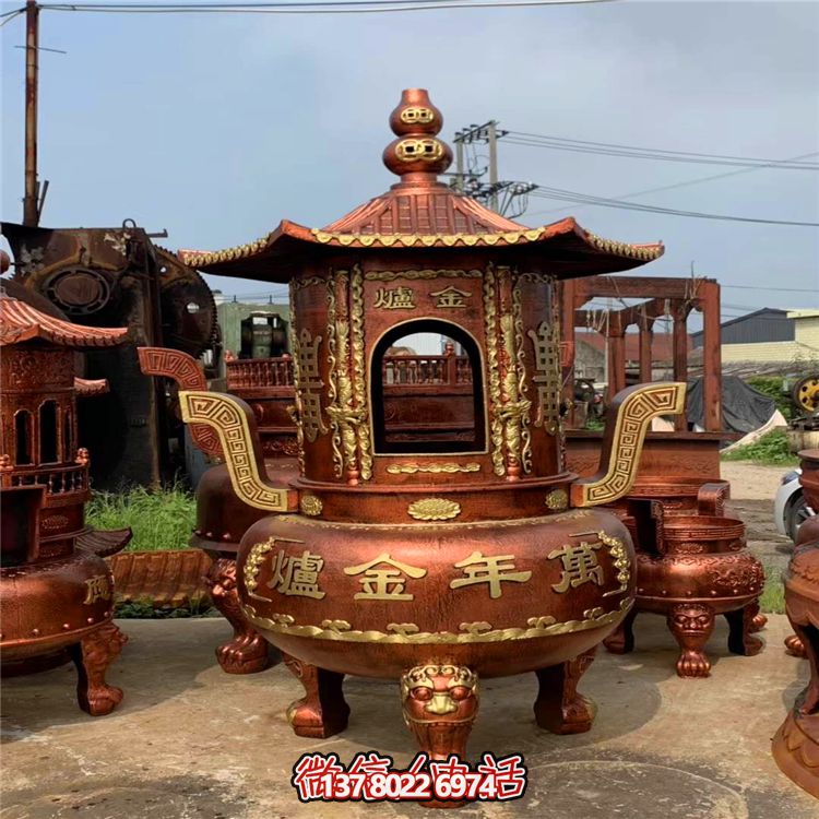 純銅寶香爐，室內祠堂浮雕擺放裝飾