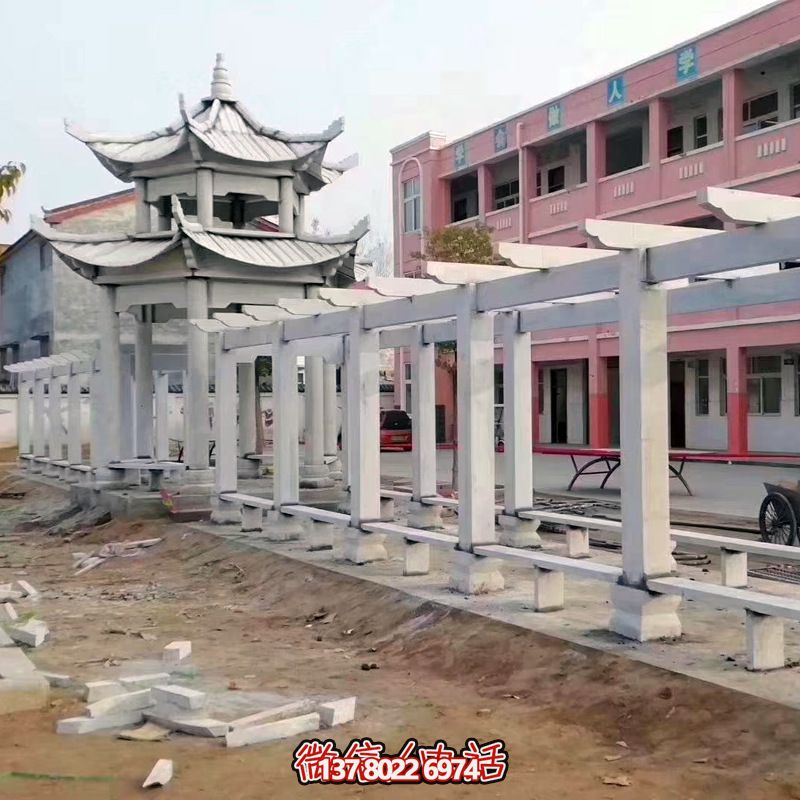 仿古雙層大理石休閑涼亭——給學(xué)校操場注入歷史文化色彩