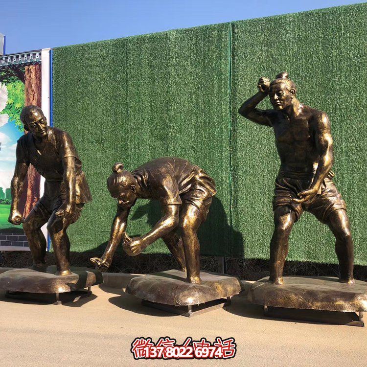 插秧，玻璃鋼仿銅民俗生活勞動人物雕塑