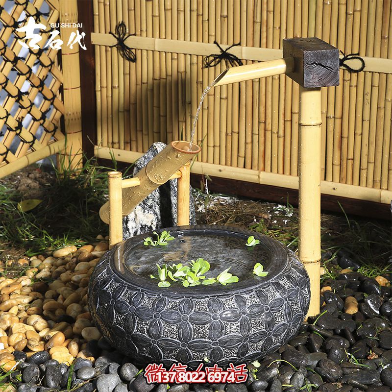 戶外魚缸景觀水槽庭院創(chuàng)意石盆缽流水擺件石槽裝飾擺件
