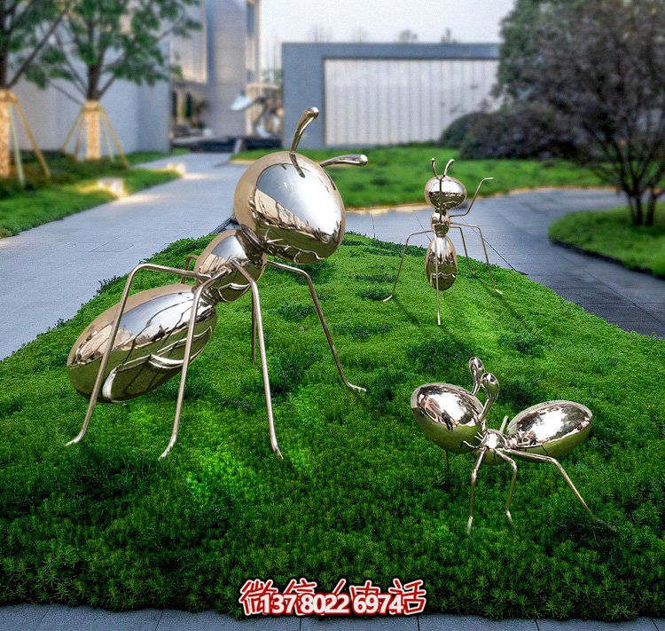 不銹鋼鏡面螞蟻，小區綠化帶裝飾動物擺件