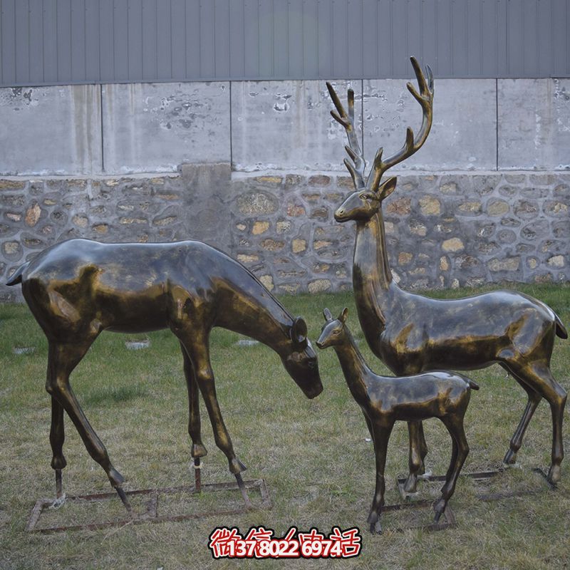 戶外景區大型裝飾品不銹鋼仿銅一家三口梅花鹿雕塑 戶外景區大型裝飾品不銹鋼仿銅一家三口梅花鹿雕塑