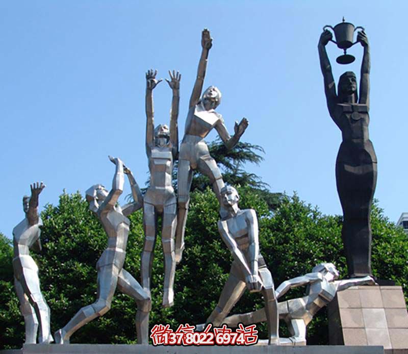 體育公園不銹鋼打排球運(yùn)動(dòng)員人物主題雕塑